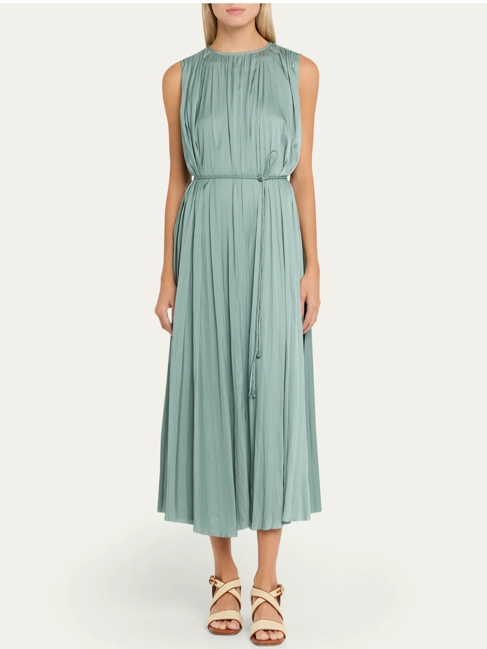 ULLA JOHNSON
Fianna Belted Pleated Satin Midi Dress